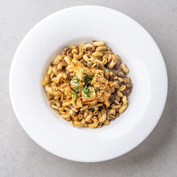 Lentil & Caramelized Onion Pasta with Tofu
